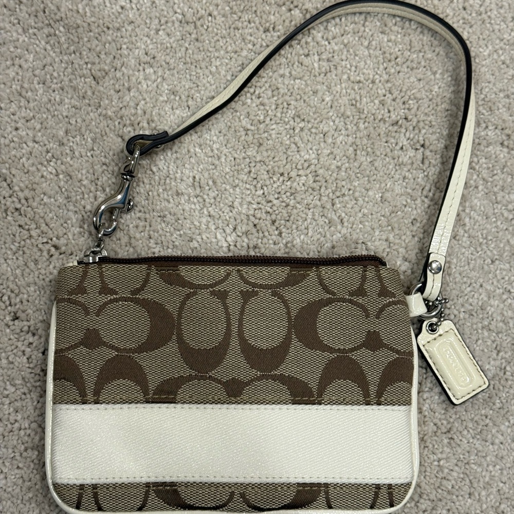 Coach Signature Brown and Cream Wristlet